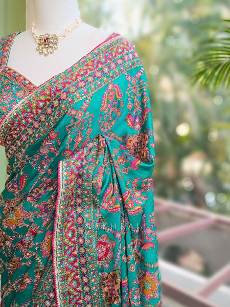 Rukmini Green Saree with Readymade Blouse
