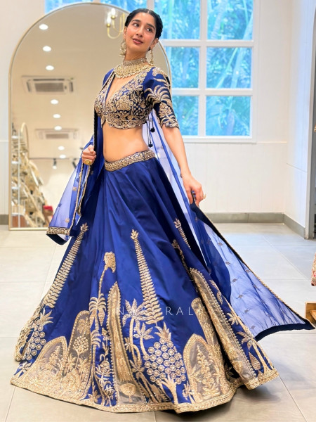 Oasis Royal Blue Silk Satin Lehenga