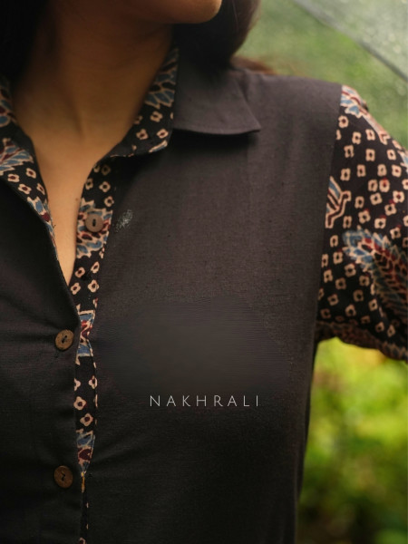 Sahir Black Cotton Button-Down Dress