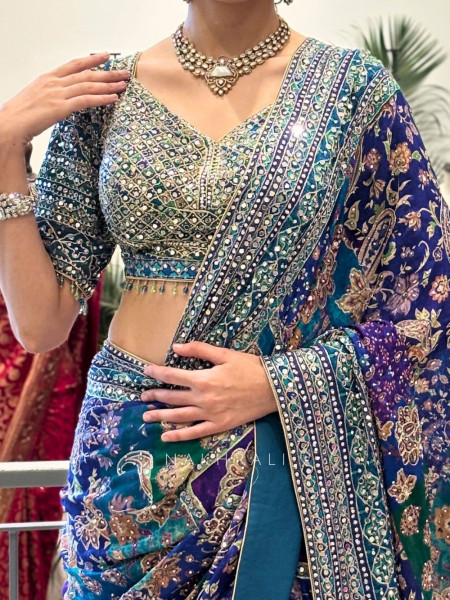 Tamaswini Blue Crepe Saree with Stone, Zari & Sequin Work