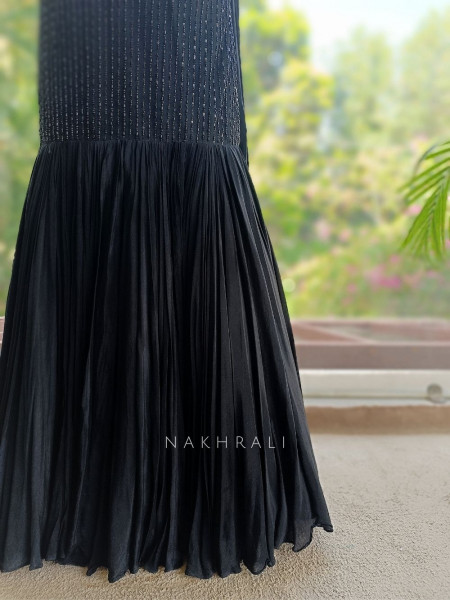 Tavisha Black Georgette Indo Western Lehenga Set with Tonal Sequin Work