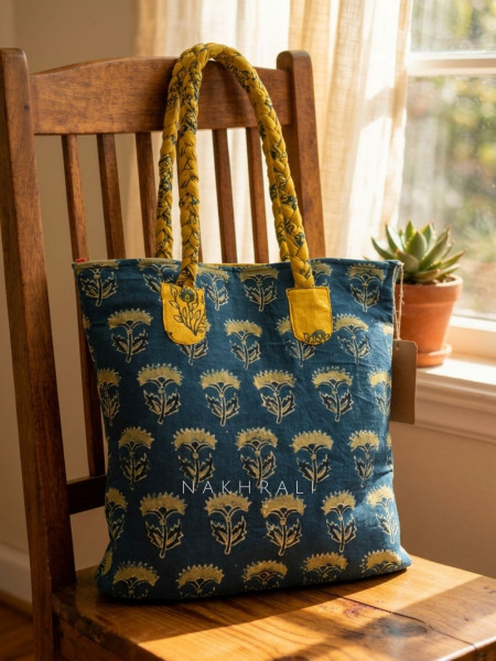 Rangoli Ocean Blue Printed Tote Bag