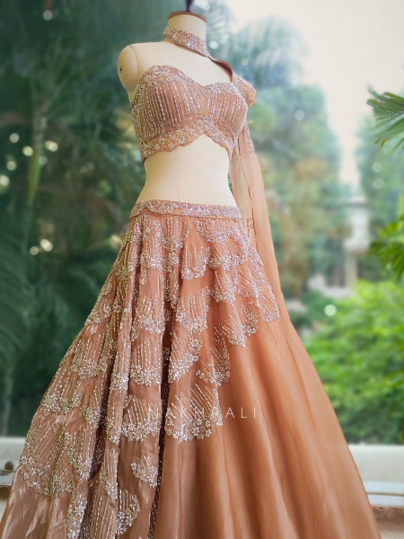 Hazel Brown Indowestern Lehenga with Sequin Embellishment