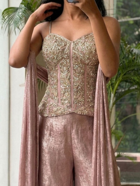 Ziba Onion Pink Corset Palazzo Set