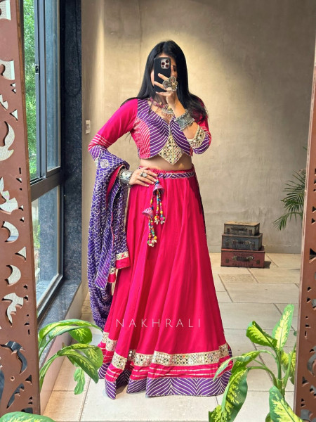 Garba Glam Magenta Crop Top Lehenga- Dandiya Diva Collection