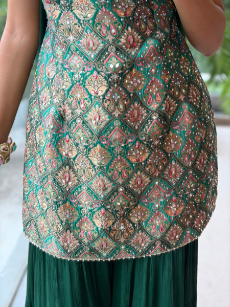 Heera Bottle Green Banarasi Brocade & Crushed Georgette Palazzo Suit Set