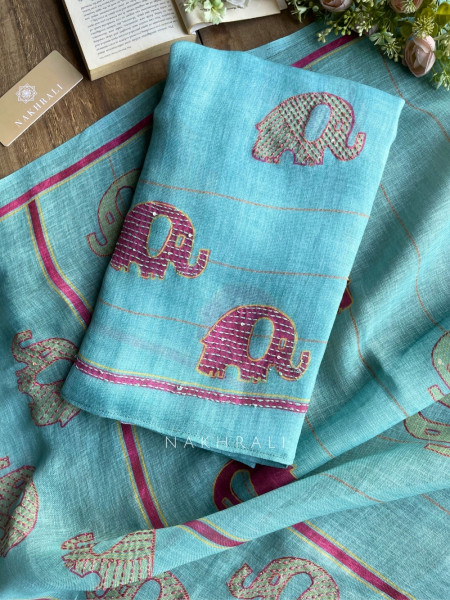 Gaj Blue Weave Dress Material