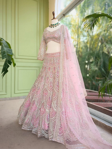 Kashmira Pink Net Lehenga Set with Sequin Embroidery