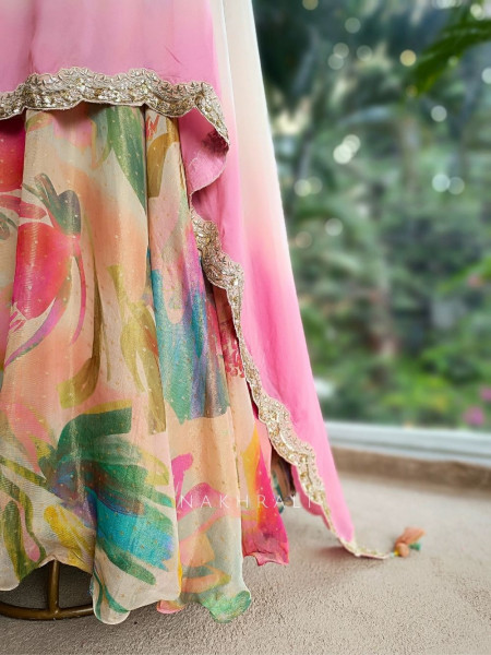 Aaravi Pastel Floral Tissue Anarkali Set with Ombre Dupatta