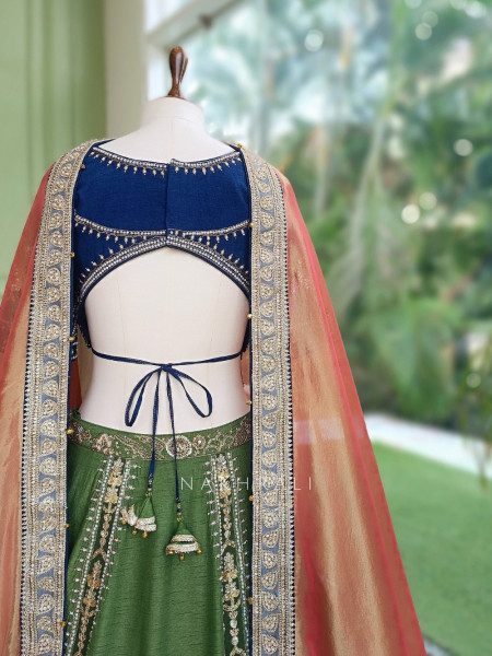 Vantara Multicolor Zari Jaal & Mughal Motif Work Lehenga