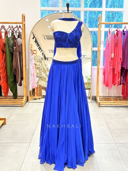 Vrinda Blue Indo-Western Lehenga Set with Bead and Sequin Work