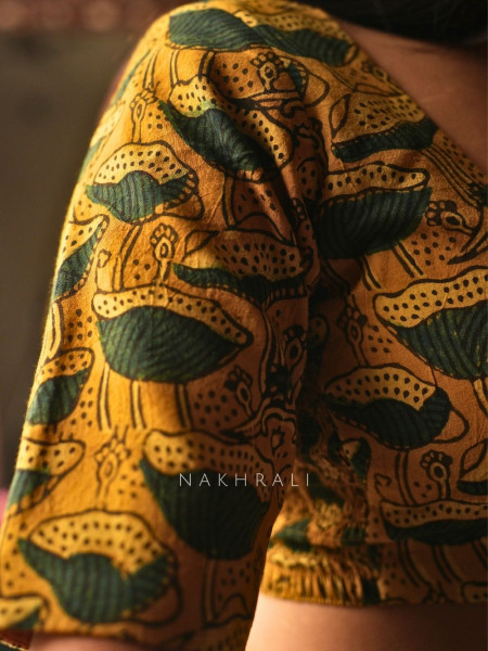 Moh Squire Neck Yellow Blouse Printed With Elasticated Fit