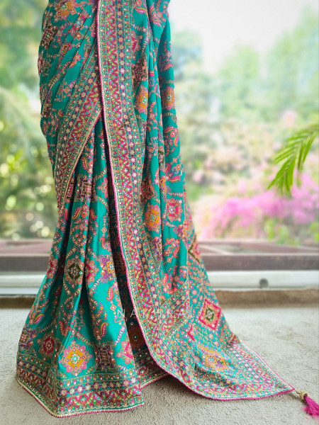 Rukmini Green Saree with Readymade Blouse