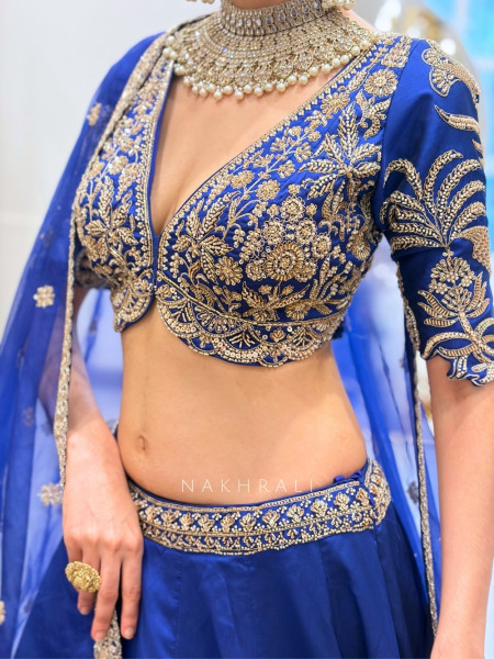 Oasis Royal Blue Silk Satin Lehenga