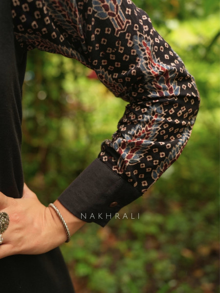 Sahir Black Cotton Button-Down Dress