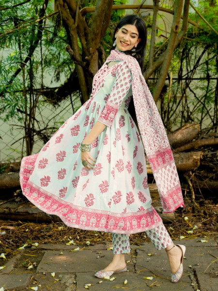 Celestial Breeze Pink Pant Kurta with Dupatta Set