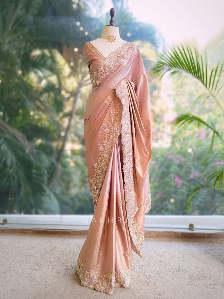 Image of Elysian Glow Green Tissue Dola Silk Saree with Zardozi Embroidery