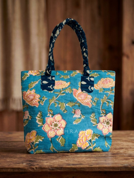 Rangoli Sky Blue Printed Tote Bag