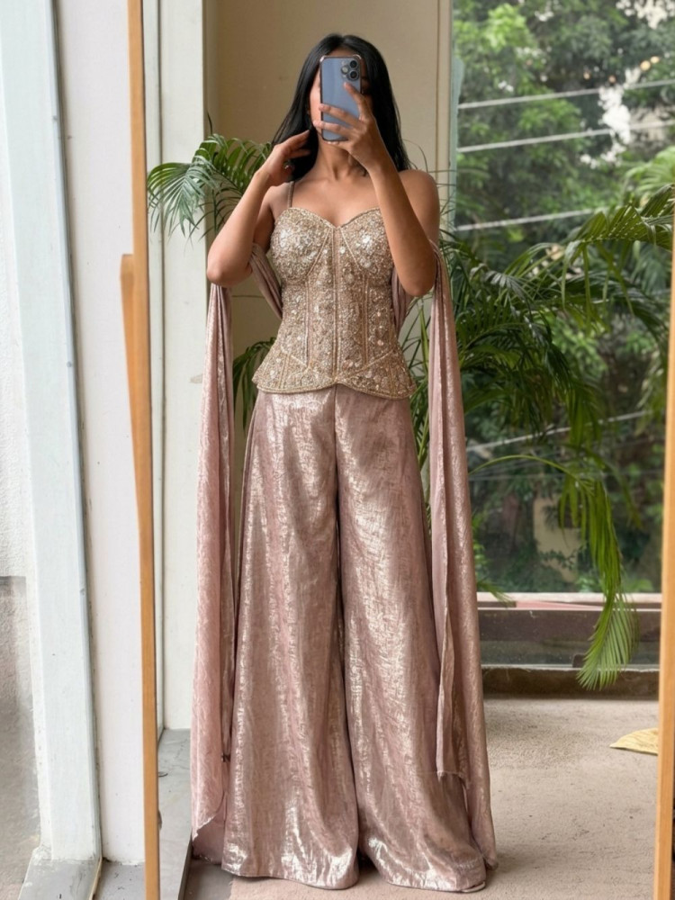 Image of Ziba Light Pink Corset Palazzo Set
