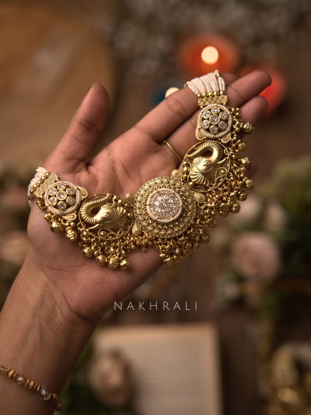 Devika Temple Choker Set with Matching Jhumkas