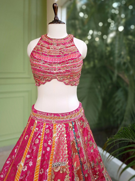 Adelina Magenta Brocade Lehenga with Zari and Sequin Work