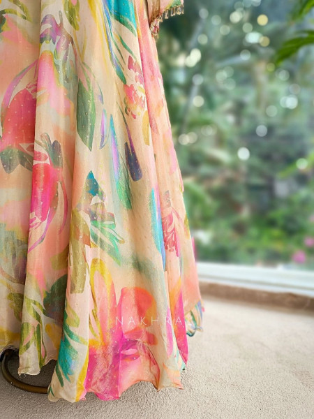 Aaravi Pastel Floral Tissue Anarkali Set with Ombre Dupatta