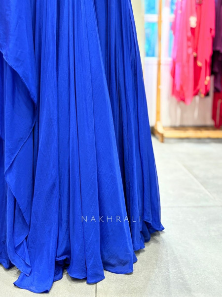 Vrinda Blue Indo-Western Lehenga Set with Bead and Sequin Work