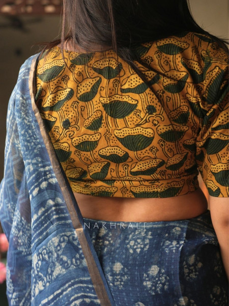 Moh Squire Neck Yellow Blouse Printed With Elasticated Fit
