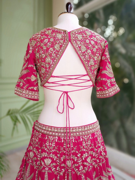 Myraune Magenta Lehenga with Sequin, Beads and Cut Dana Work