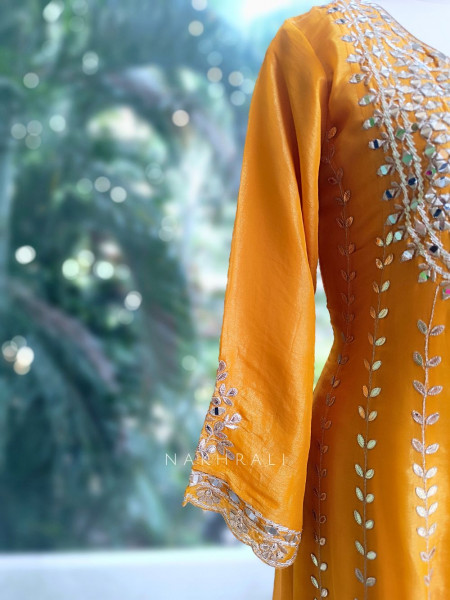 Tanira Mustard Mirror Work Anarkali Set with Embroidered Dupatta