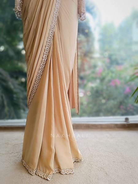 Taupe Allure Brown Drape Saree with Sequin Cut Dana Blouse