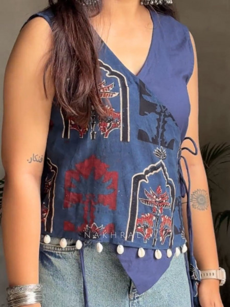 Bijuria Blue Cotton Koti with Kodi Detailing