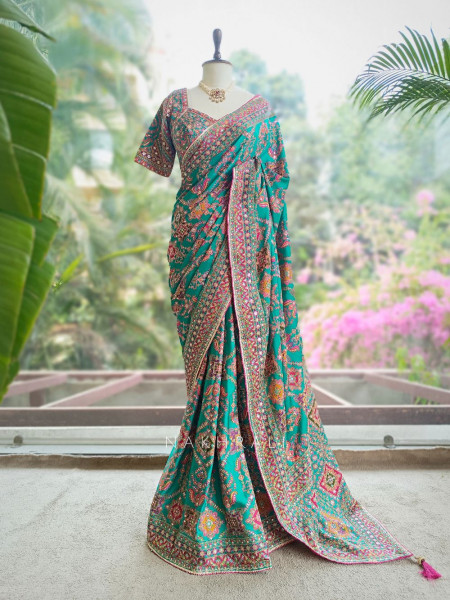 Rukmini Green Saree with Readymade Blouse