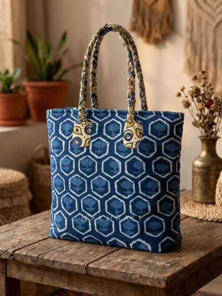 Rangoli Blue Printed Tote Bag