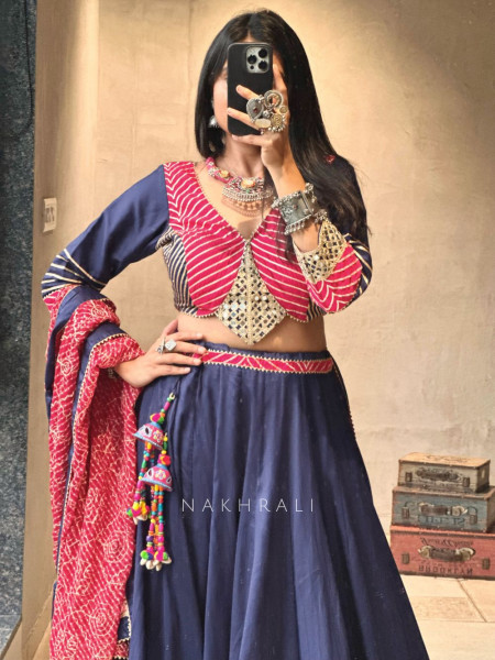Garba Glam Blue Crop Top Lehenga- Dandiya Diva Collection