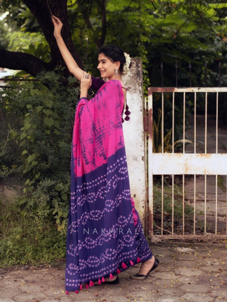 Riva Purple & Pink Tie-Dye Saree