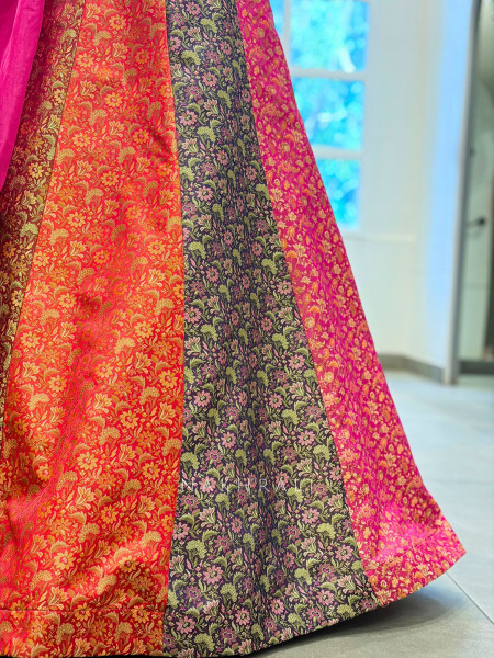 Rosmira Multicolor Brocade Corset Lehenga with Zari Sequin Work