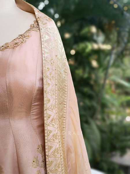 Aashima Peach Banarasi Anarkali Palazzo Set