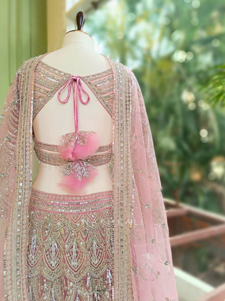 Kashmira Pink Net Lehenga Set with Sequin Embroidery