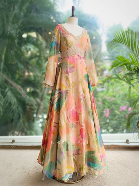Aaravi Pastel Floral Tissue Anarkali Set with Ombre Dupatta