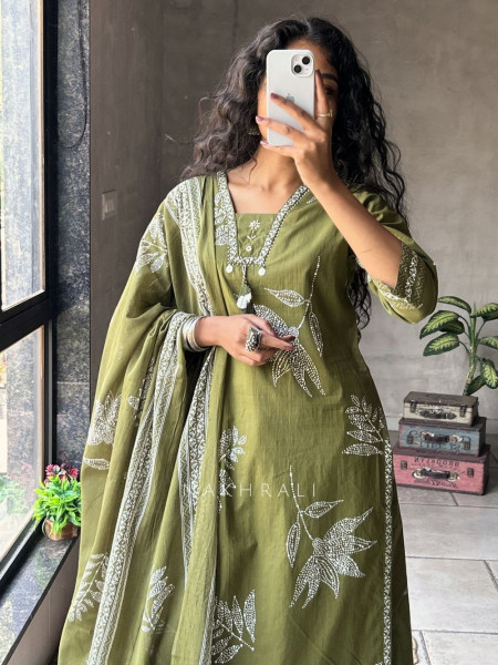 Mrittika Green Printed Suit Set with Dupatta