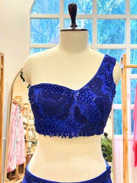Vrinda Blue Indo-Western Lehenga Set with Bead and Sequin Work
