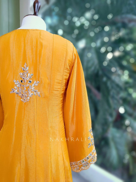 Tanira Mustard Mirror Work Anarkali Set with Embroidered Dupatta
