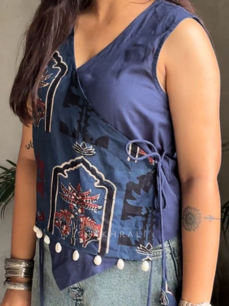 Bijuria Blue Cotton Koti with Kodi Detailing