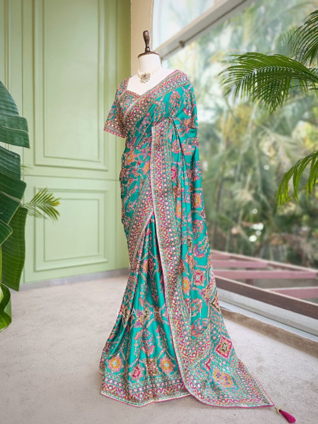 Rukmini Green Saree with Readymade Blouse