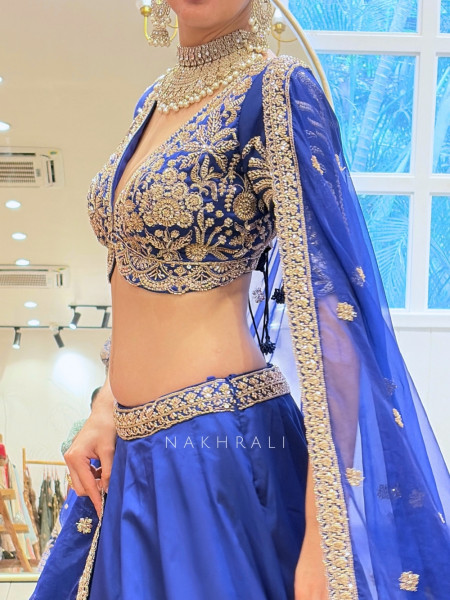 Oasis Royal Blue Silk Satin Lehenga