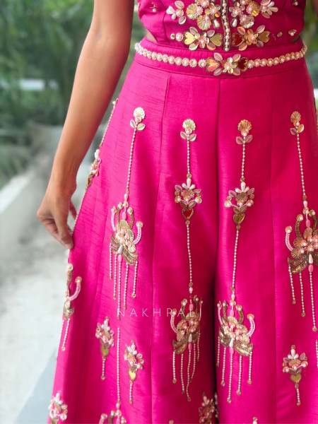 Viana Tassel Magenta Raw Silk Blend Indo-Western Jumpsuit