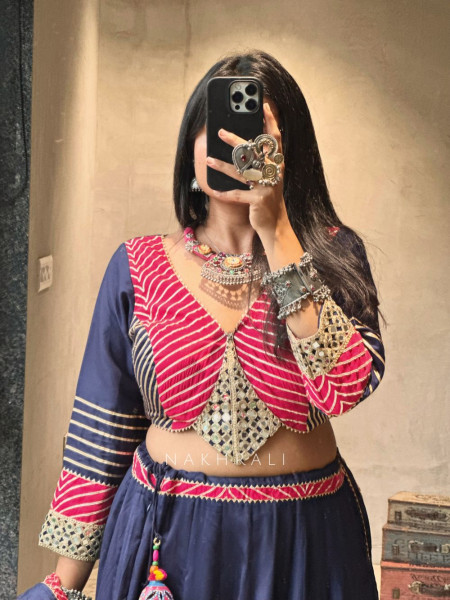 Garba Glam Blue Crop Top Lehenga- Dandiya Diva Collection