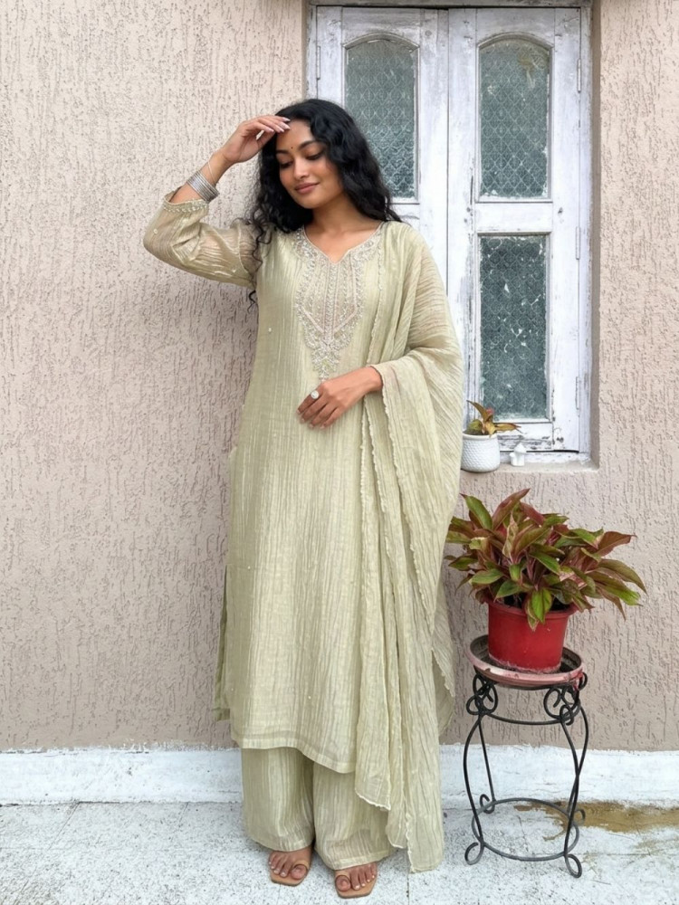 Image of Rooh Monochromatic Pista Green Embroidered Suit Set