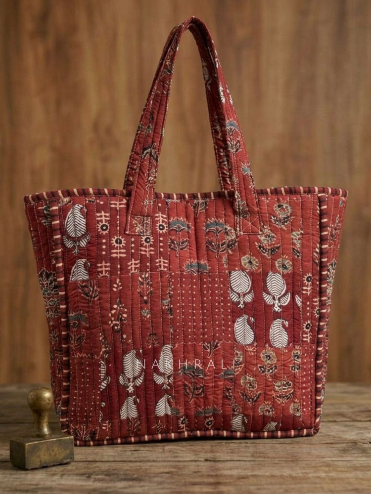 Image of Sangam Maroon Printed Tote Bag